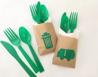 Cutlery Bags - Garbage Truck Birthday - Garbage Truck Party - Trash Truck Party - Trash Can - Waste Management - Truck Party - Party Decor