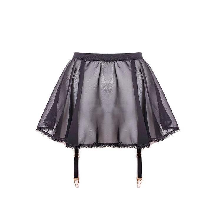 Black Chiffon & Lace Skirt Suspender Belt 'Molly' by