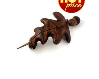 wedding gift eco friendly teacher appreciation gift for mom Womens gift birthday gift wife gift for friend hair stick Oak leaf hand carved