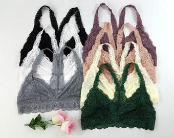 PLUS Size Racerback Lace BRALETTE - Many Colors, lace bralettes bra bras big breast black white gray top
