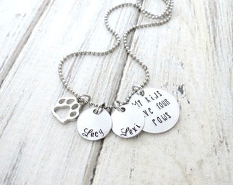 Personalized Paw Necklace - Mom to Dogs - Mom to Cats - Dog Name - Cat - My Kids have four Paws - Personalized Necklace-Personalized Jewelry