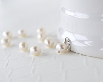 Freshwater Pearl Charm - Sterling Silver Pendant Dangle - June Birthstone - Natural Genuine 5-6mm White Freshwater Pearl - Add On Jewelry