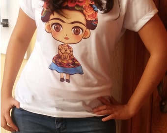 Mexican T-shirt, Frida Kahlo shirt, Frida Kahlo clothing, Frida Kahlo blouse, Frida Kahlo top, Frida Kahlo print cartoon, Frida tank top