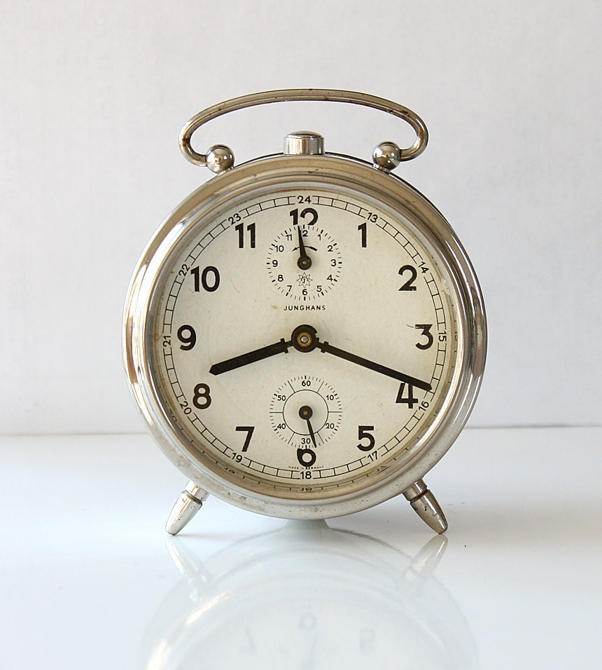 Vintage alarm clock Junghans Antique German wind up desk clock