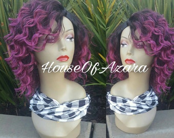 READY TO SHIP: Ombre 1B/Purple Human Hair Blend Upart Wig