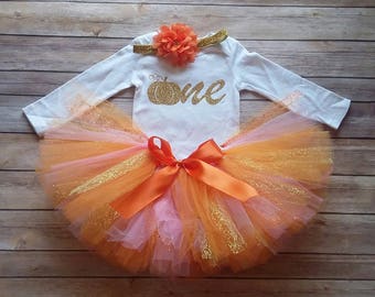 Fall 1st Birthday Girl Outfit, Pink, CUSTOMIZABLE Outfit, Girls First Birthday Outfit, Pumpkin, Cake Smash, Photo Prop, Personalized Tutu