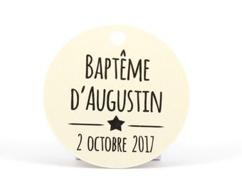 10 étiquettes rondes 34 mm de diamètre, motif "Etoile" personnalisées pour vos dragées de mariage ou de baptême