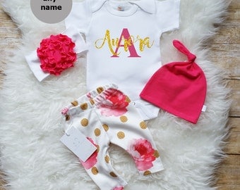 Baby Girl Coming Home Outfit Baby Girl Monogrammed Bodysuit Birthday Girl Outfit Photo Prop Personalized Baby Outfit Floral Girl Outfit