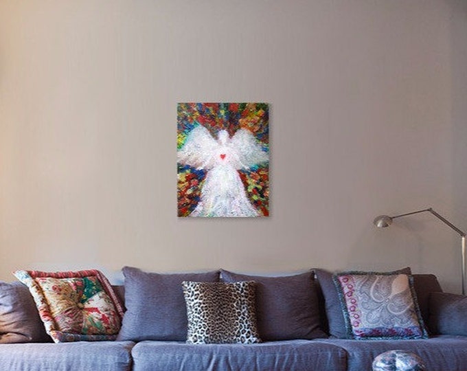 GUARDIAN angel-Limited Edition-original hand-painted acrylic on canvas- abstract style- impressionism- Unique gift.