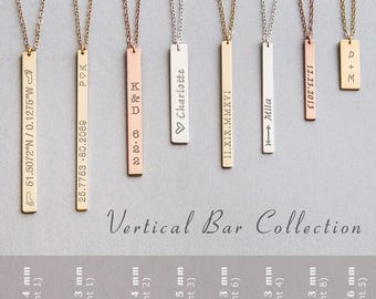 Sterling silver or gold filled Necklace - Personalized Bar Necklace -Long Layered Gold filled or Silver Bar- Birthday Gift • NBV