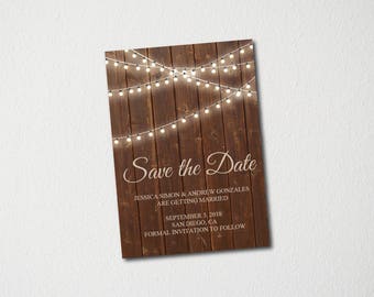 Lights & Wood Save the Date Template/Save the Date Postcard Printable/Save the Date Announcement/Save the Date Card/Instant Download/DIY