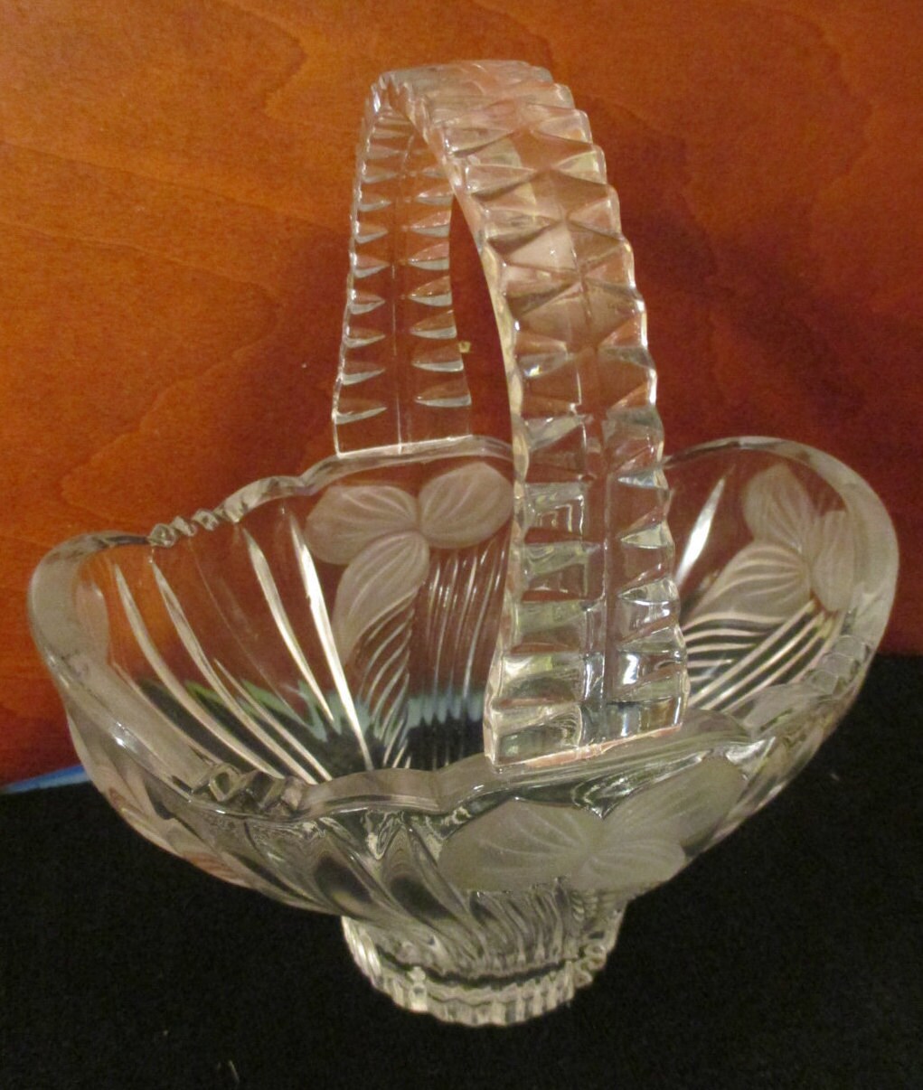 Crystal Glass Basket-Clear Mikasa with Etched Frosted