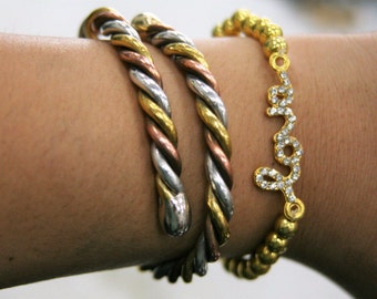 Gold Love Bracelet, Beaded Bracelet, Cubic Zirconia Bracelet, Beaded Love Bracelet, Crystal, Stacking Gold Bracelet, Friendship Bracelet