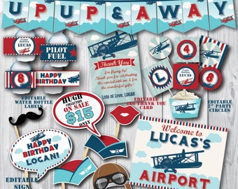 Vintage Airplane Birthday Decoration Self-Editing Airplane Party Decors-Printable Airplane Birthday-Airplane First Birthday-Any Age Party