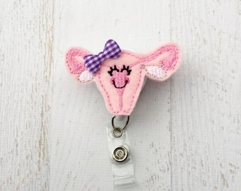OBGYN Fertility Gynecologist Nurse Uterus Badge Reel Felt Girl Nurse Shaped ID Holder Retractable Name Badge Reel Embellished Badge Reel