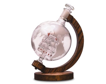 ENGRAVED Etched Globe Whiskey Decanter - 1000ml Glass Bourbon Decanter Customized with Metal Plate ENGRAVING / Personalization (Great Gift)