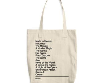 Queen - Canvas Tote Bag - Discography - Monogram Bag - Queen band - Freddie Mercury - Bohemian Rhapsody - Queen fan gift - Organic Tote Bag