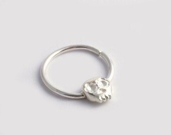 Sterling Silver Septum Ring, Skull Septum, Nose Piercing, Septum Hoop, Septum Clicker, Goth Jewelry, Silver Nose Jewelry, Punk Jewelry