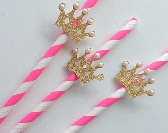 Crown straws- crown paper straws- princess party straws- first birthday - little princess party- royal party- set of 12 crown straws