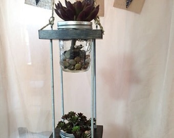 Hanging Mason Jar Herb Garden 2 Tiers