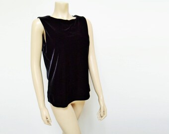 Black Velvet Tank, UK16, Large, Vintage Laura Ashley, T-Shirt, Velvet Vest, Ladies Vintage, Black Tie, Vintage Clothing