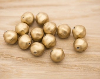 12 count 14mm vintage old gold brass bronze plastic round potato shaped pearl metallic beads destash lot statement jewelry nature metallic