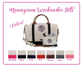 Monogram Weekender Bag, Monogram Cosmetic Bag, Personalized Weekender, Monogram Travel Bag, Graduation Gift, Canvas Bag, Monogram Travel Set