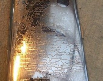 Vintage Chrome Cigarette Case with Map of Great Britain