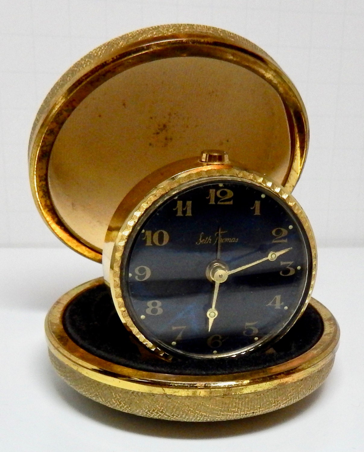 Vintage Brass Seth Thomas Travel Alarm Clock In Case Art Deco