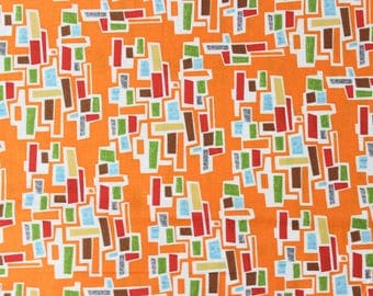 Mod Century by Jenn Ski for Moda - Tiny Town Blocks Tangerine Orange - Sold by the yard