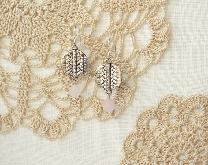 Beaded Drop Earrings, Earrings,Rose Quartz Jewelery, Gemstone Earrings,Christmas gift, Rose Quartz dangle earrings, Dangle Earrings