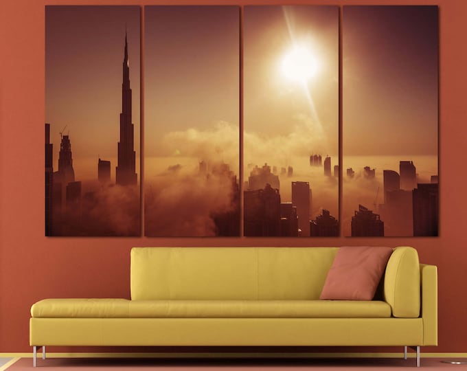 Large Dubai Burj Khalifa canvas print, dubai skyline set of 3 panel wall art, dubai skyline art, city skyline wall art Dubai canvas wall art