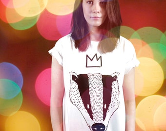 BADGER ON WHITE Adult's Illustrated T-shirt, by Badger & Kingdom