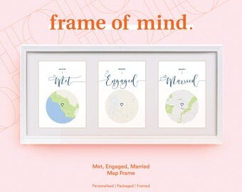 Personalised Met, Engaged, Married Map love story. Wedding | Anniversary | Engagement gift for couples