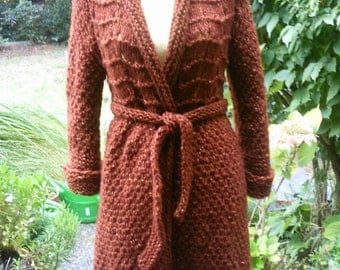 Knit sweater coat, copper, size 36-38 (S M), in the pattern mix