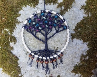 Tree of Life Macrame Wall Hanging, Boho Zen Wall Decor, Natural Woodland Wall Hanging, Hippie Decor, Colorful Tree of Life