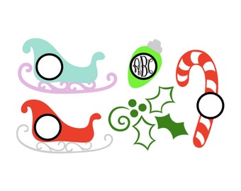 Christmas Sleigh Candy Cane Mistletoe Monogram Frame SVG Cut Files Instant Download