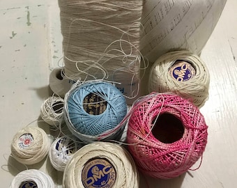 Lot of vintage mixed threads, DMC, Candlewick, tatting, crochet