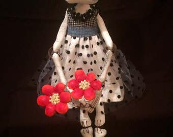 Skeleton Folk Art Doll / Whimsical Skeleton Art Doll / Halloween Folk Art Doll