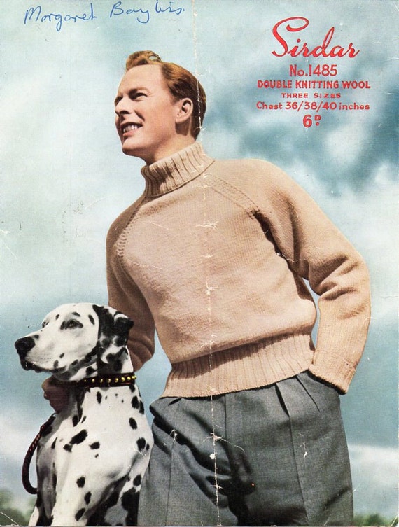 mens polo neck sweater knitting pattern pdf DK roll neck