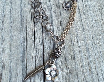 Flowers and Feathers Necklace