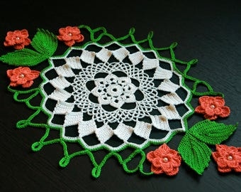 Colourful Crochet Doily Crochet Flower Home Decor Gift for Mother Table Topper Table Decoration Tablecloth Table Centerpiece white green red