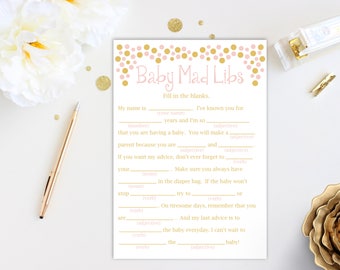 Baby Shower Mad Libs Game ~ Pink and Gold Baby Shower Game ~ Baby Girl ~ Printable Game Polka Dots 0024PG