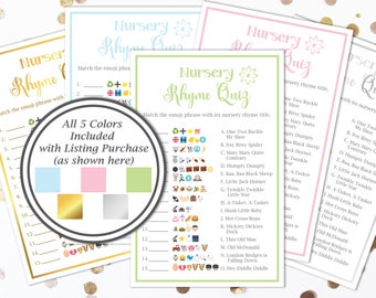 Emoji Nursery Rhyme Quiz ~ Baby Shower Emoji Pictionary Game ~ Flower~ Gender Neutral ~ Printable Game 30