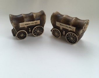 Covered Wagon Salt and Pepper shaker, vintage, Virginia City, Western, Collectible