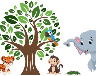 Jungle Wall Decal~Colored Vinyl Jungle Scene Wall Decal~Nursery Wall Decal~Jungle Vinyl Wall Decal~Nursery Jungle Decal