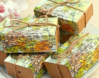 100 World Map Gift Boxes/DIY Wedding Favor Gift Box/DIY Safe Travels Favor/Around the World Gift Boxes/DIY Map of the World Party Favor Box