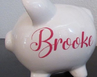 Personalized Ceramic Piggy Bank - White - Small / large - cute, gift, holiday, boy girl