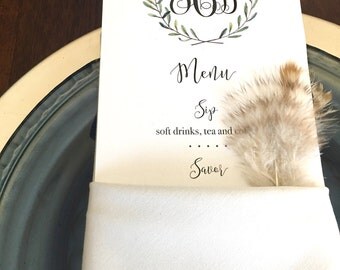 Elegant Menu Card for Showers, Parties, Weddings and More