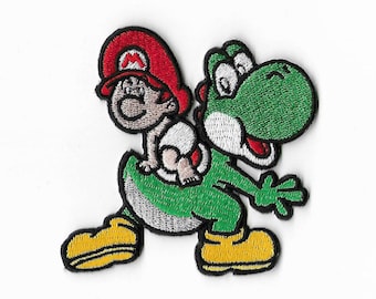 Yoshi's Island Patch (3.5 Inch) Super Mario Brothers Embroidered Iron / Sew on Badge DIY Applique Souvenir Baby Mario / Yoshi Dinosaur Retro